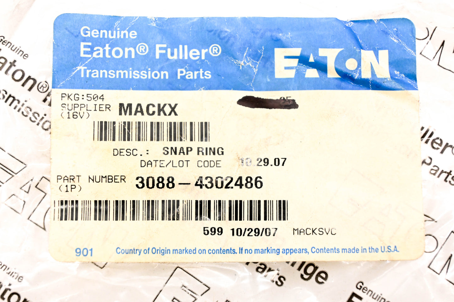 Mack 3088-4302486 Eaton Fuller Snap Ring NOS