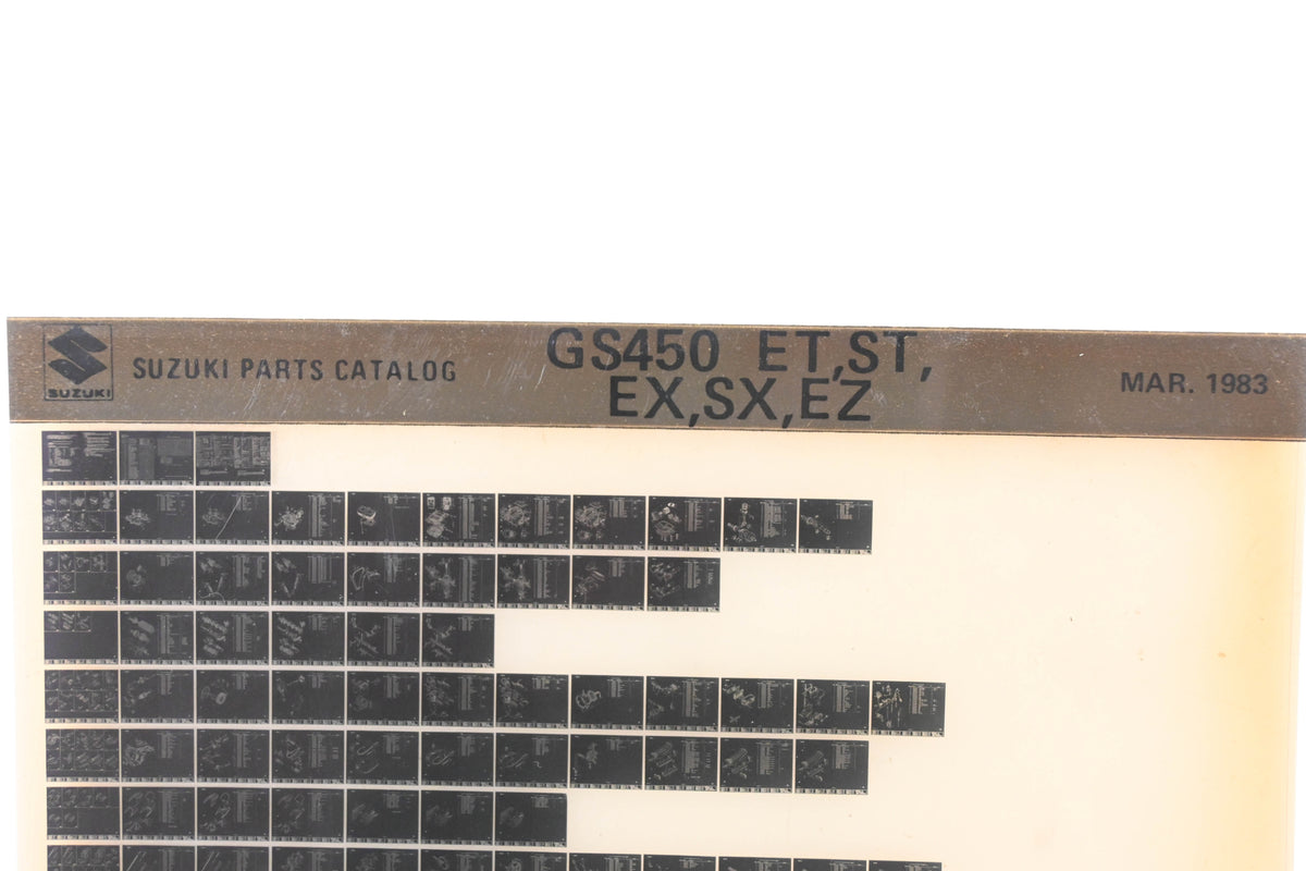 OEM Suzuki GS450ETSTEXSXEZ GS450 ET,ST,EX,SX,EZ Parts Catalog Microfiche Rev:3/1983