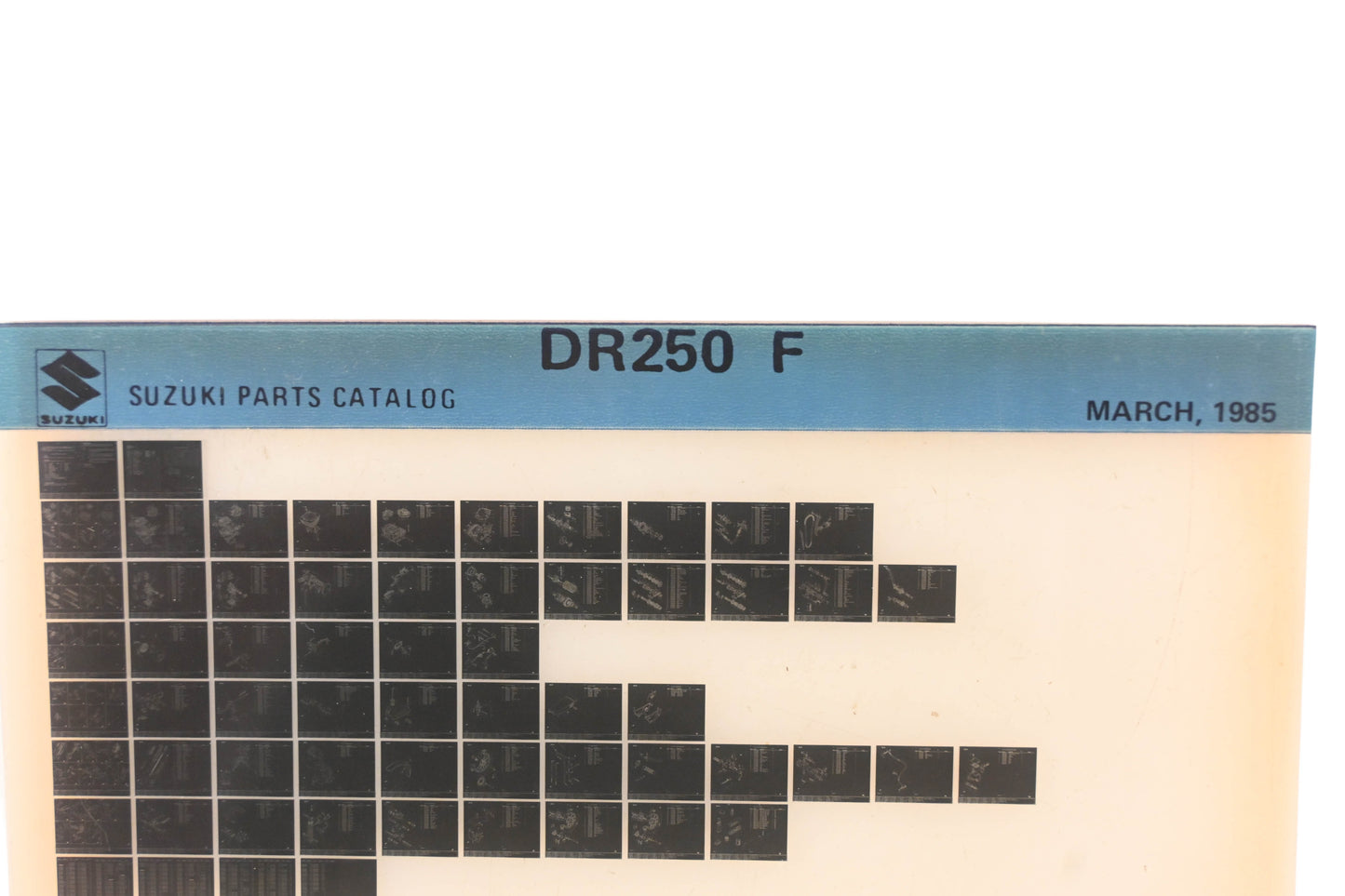 OEM Suzuki DR250F DR250 F Parts Catalog Microfiche Rev:3/1985