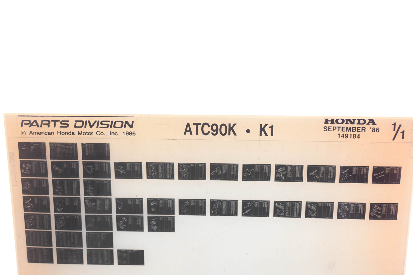 OEM Honda 149184 ATC90K K1 Parts Catalog Microfiche Rev:9/1986