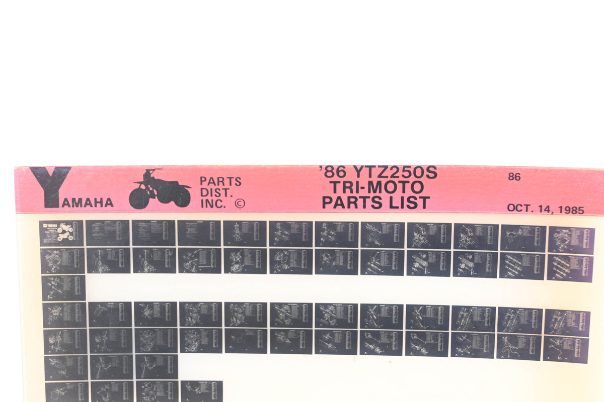 OEM Yamaha WE049-100 1986 Tri-Moto YTZ250S Parts List Microfiche Rev:10/14/1985