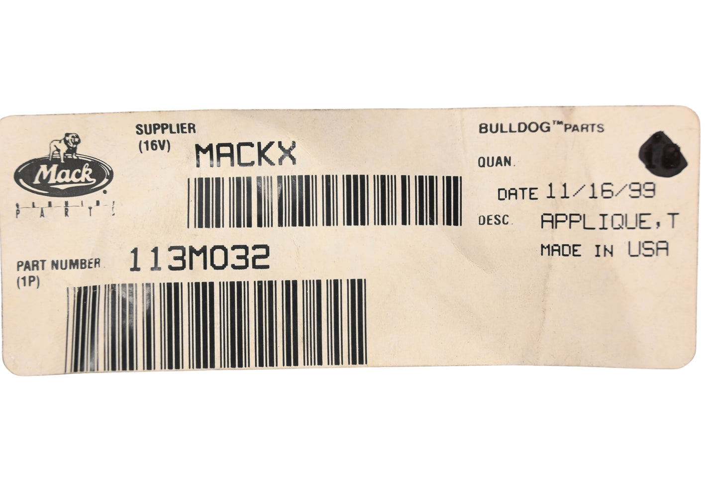 Mack 113MO32 Trailer Emergency Applique NOS