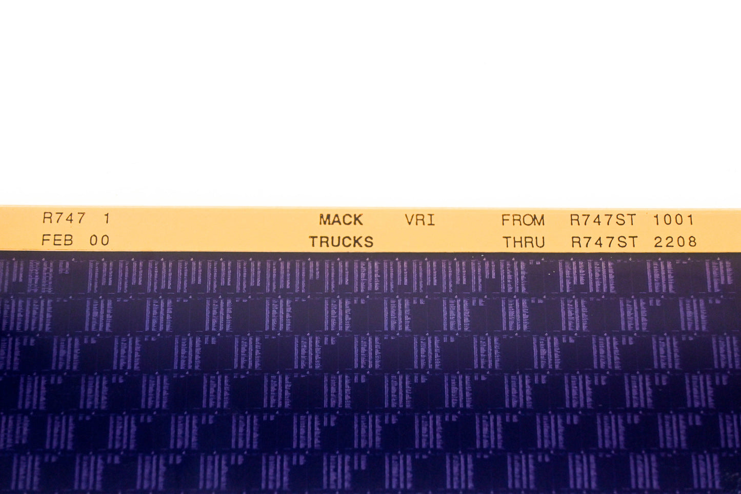 Mack R747 1 R747ST1001 - R747ST2208 VRI Microfiche NOS