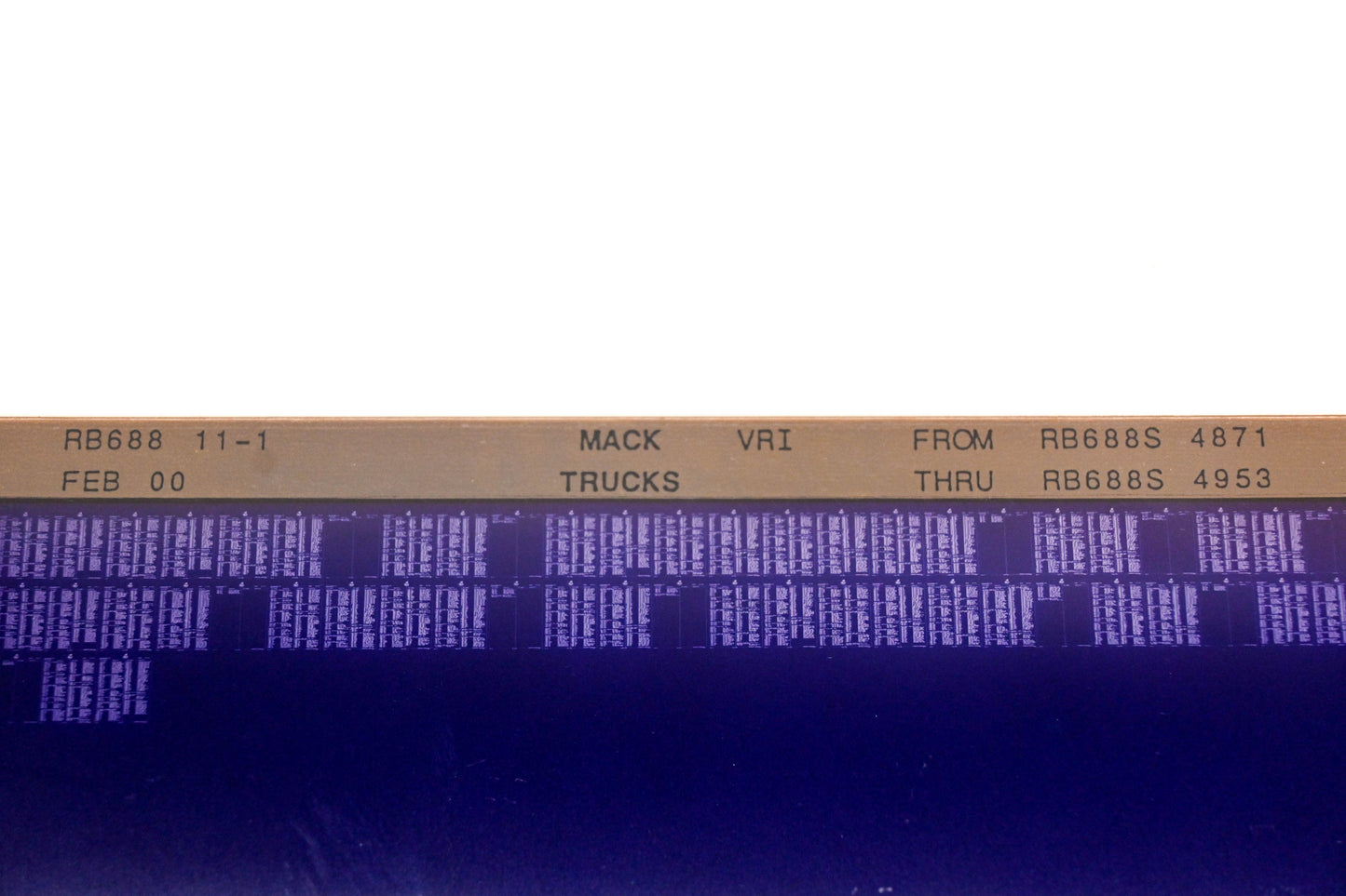 Mack RB688 11-1 RB688S4871 - RB688S4953 VRI Microfiche NOS