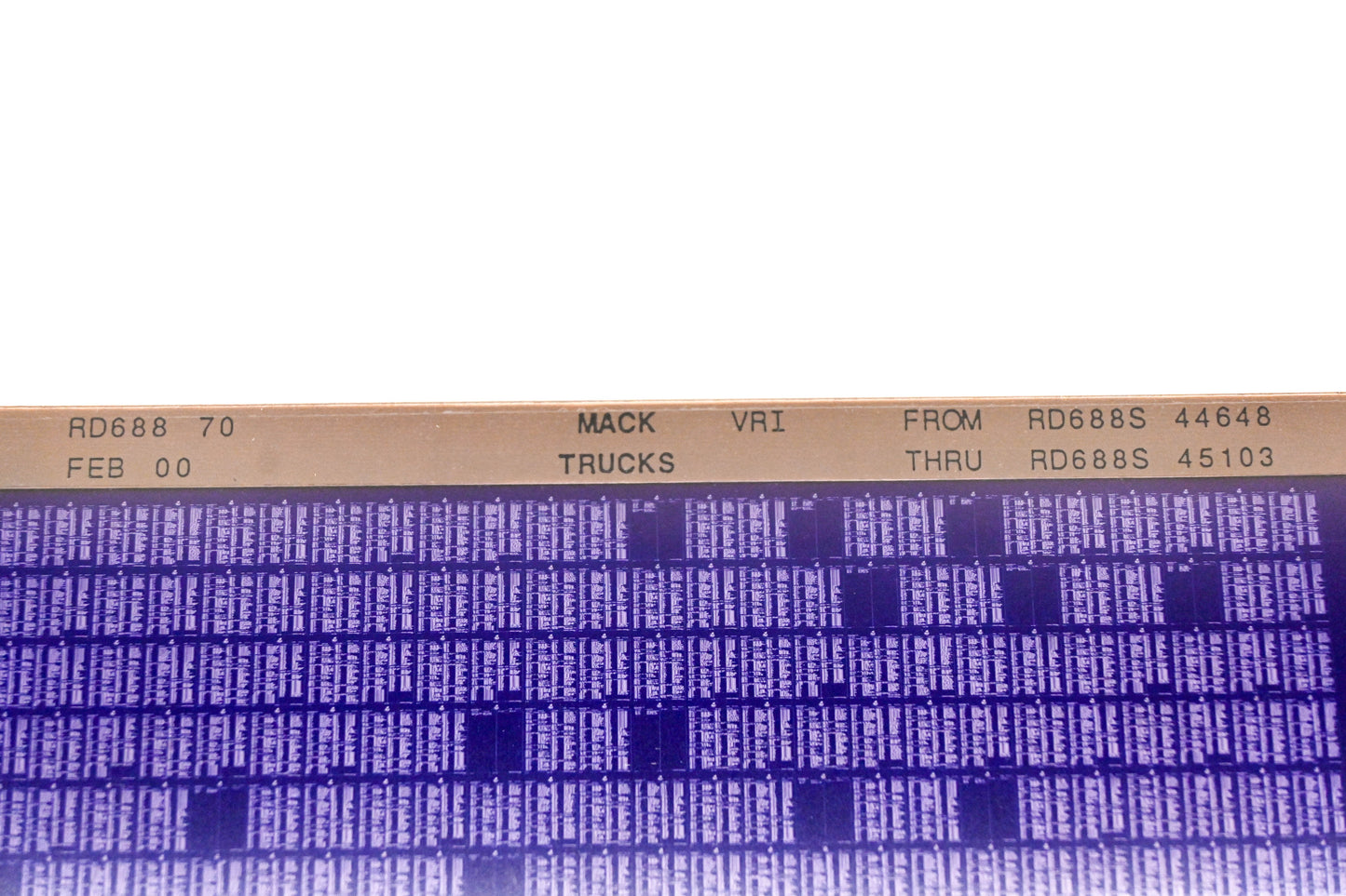 Mack RD688 70 RD688S44648 - RD688S45103 VRI Microfiche NOS