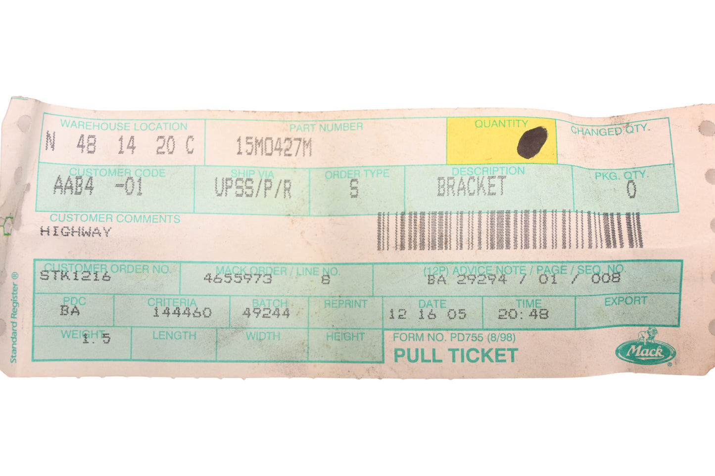 Mack 15MO427M Black Lamp Bracket NOS