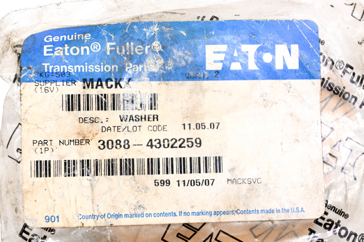 Mack 3088-4302259 Eaton Fuller Washer NOS