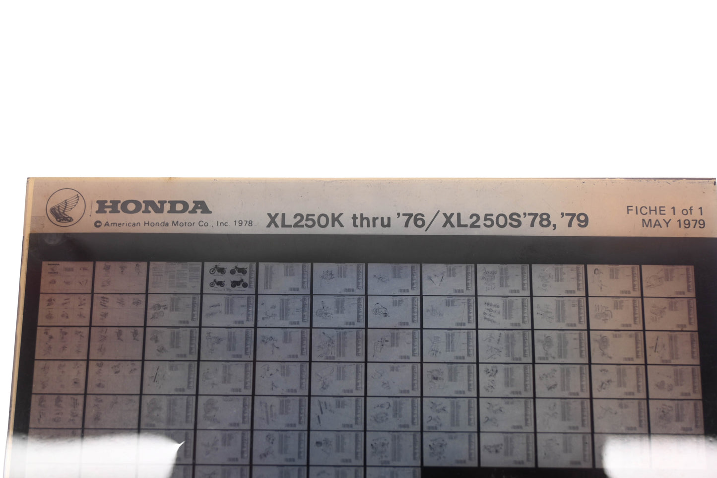 OEM Honda WE050-138 1976 XL250K 1978-79 XL250S Parts List Microfiche Rev:5/1979