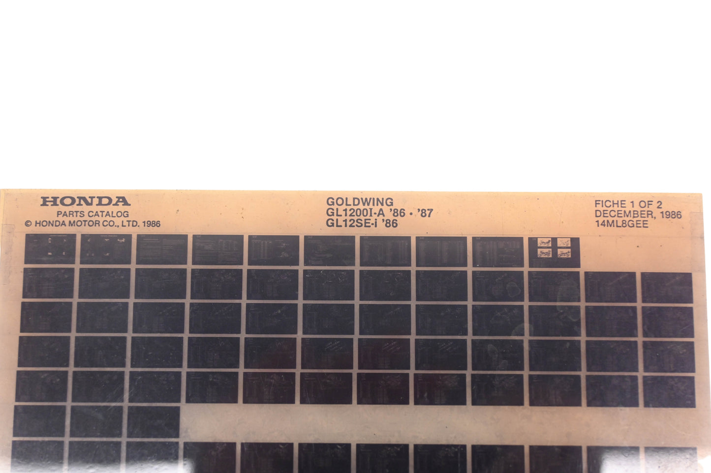 OEM Honda 14ML8GEE 1986-87 Goldwing GL1200I-A 1986 GL12SE-I Parts List Microfiche Rev:12/1986