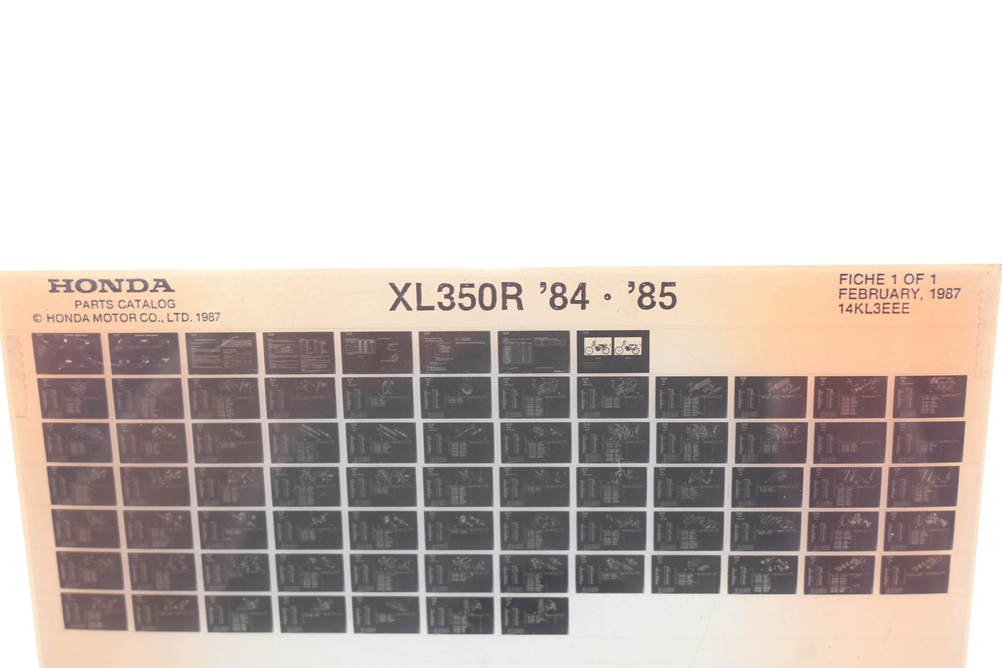 OEM Honda 14KL3EEE 1984-85 XL350R Parts List Microfiche Rev:2/1987