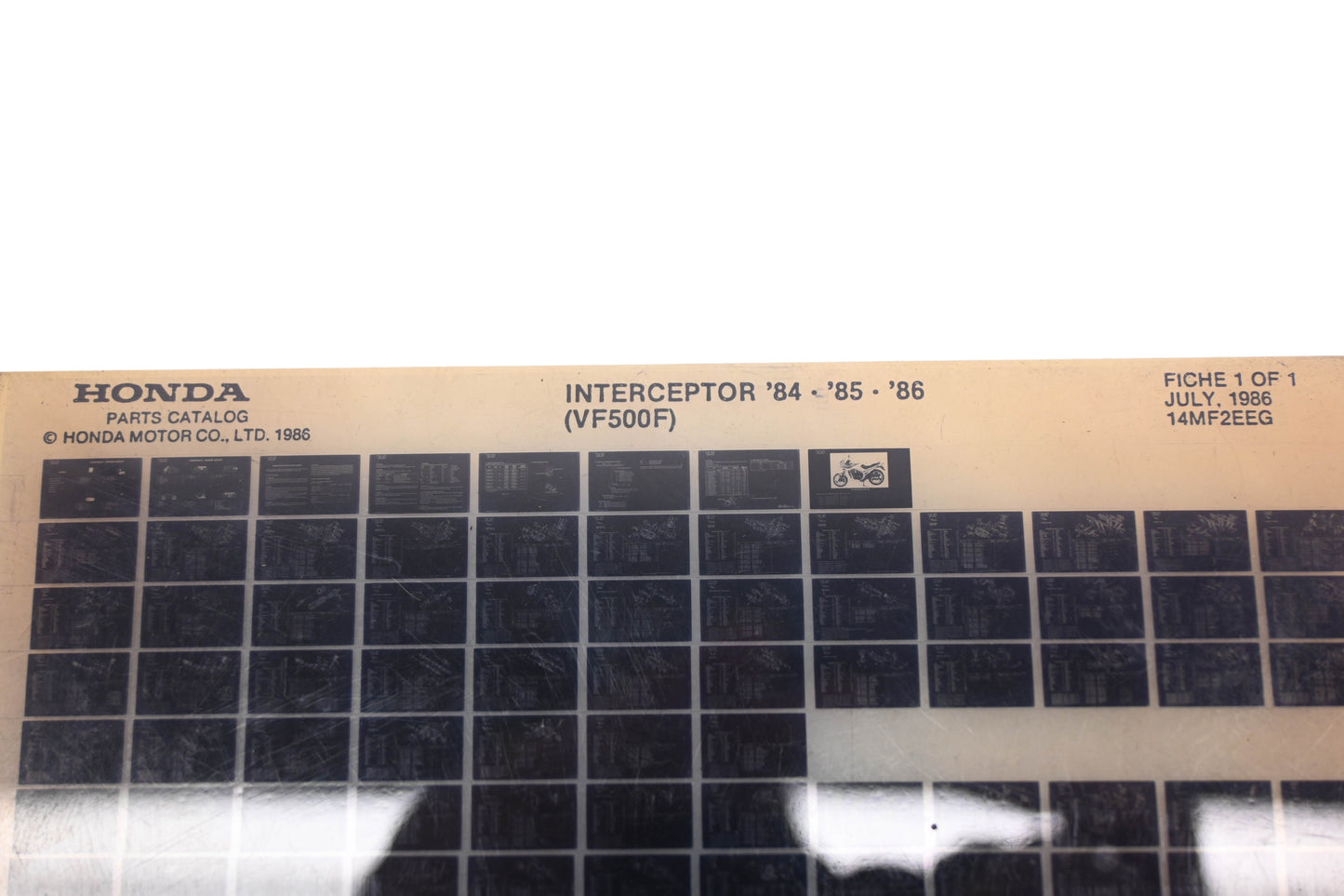 OEM Honda 14MF2EEG 1984-86 Interceptor VF500F Parts List Microfiche Rev:7/1986