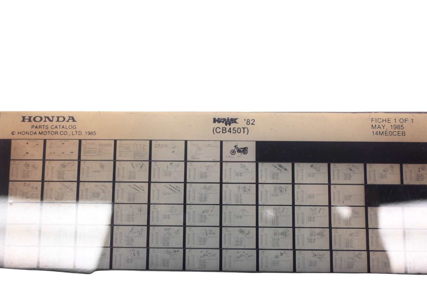 OEM Honda 14ME0CEB 1982 Hawk CB450T Parts List Microfiche Rev:5/1985