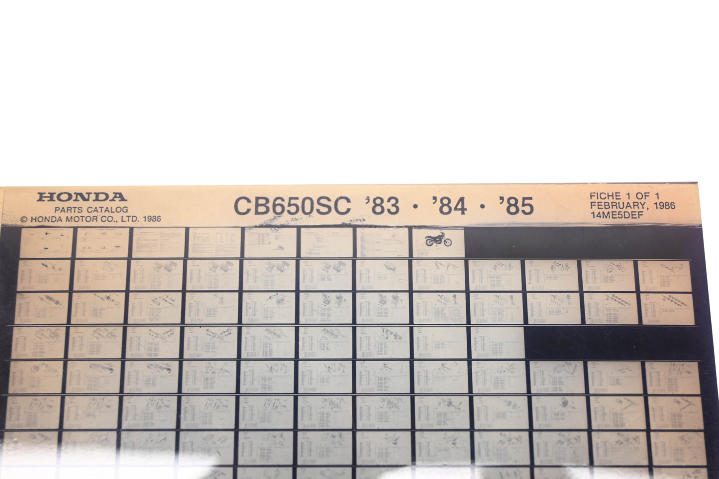 New OEM Honda 14ME5DEF 1983-85 CB650SC Parts List Microfiche Rev:2/1986 NOS