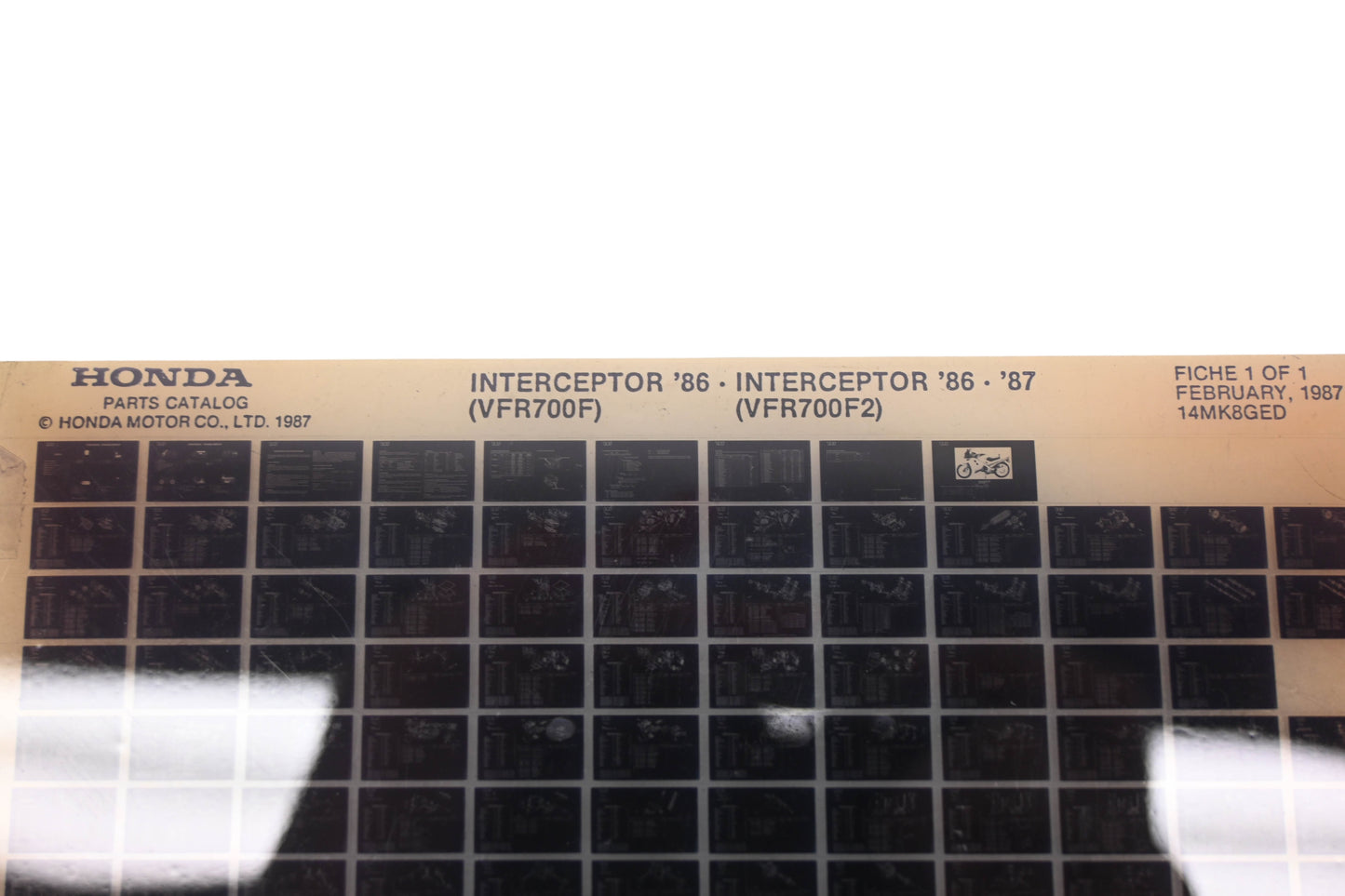 New OEM Honda 14MK8GED 1986 Interceptor VFR700F 1986-87 VFR700F2 Parts List Microfiche Rev:2/1987 NOS
