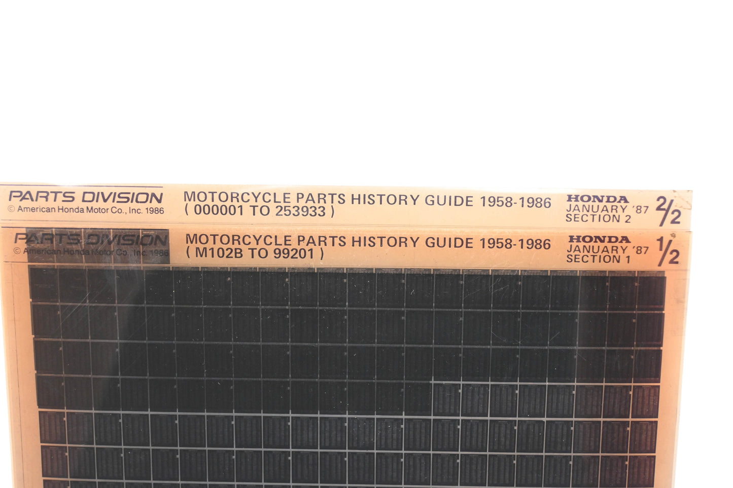 New OEM Honda XM005-143 1958-86 Motorcycle Parts History Guide Microfiches Rev:1/1987 NOS