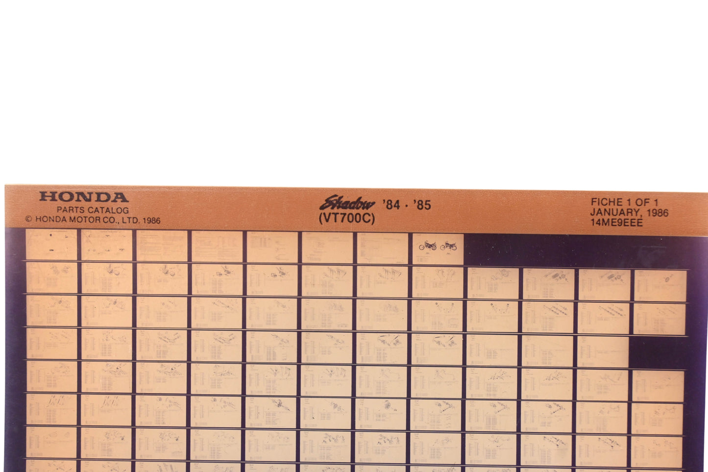 New OEM Honda 14ME9EEE 1984-85 Shadow VT700C Parts List Microfiche Rev:1/1986 NOS