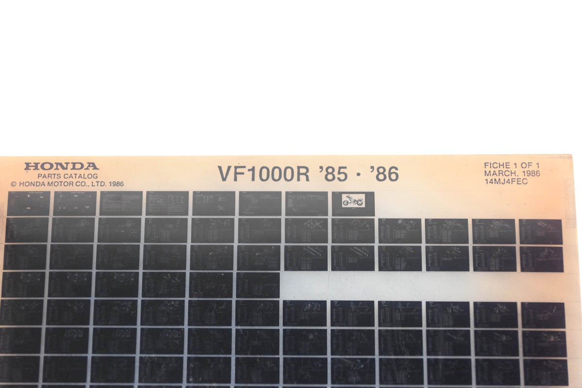 New OEM Honda 14MJ4FEC 1985-86 VF1000R Parts List Microfiche Rev:3/1986 NOS