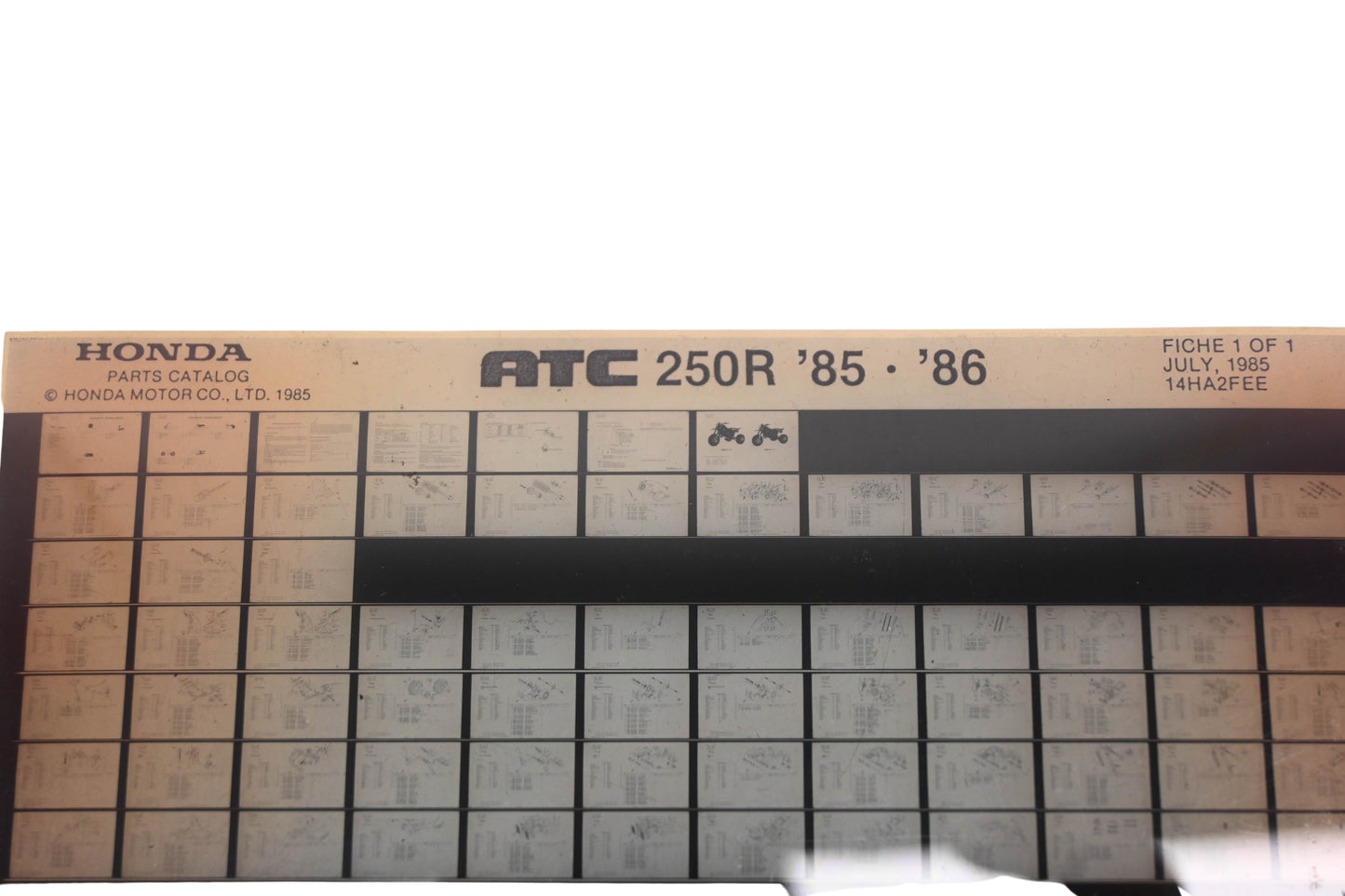 OEM Honda 14HA2FEE 1985-86 ATC250R Parts List Microfiche Rev:7/1985