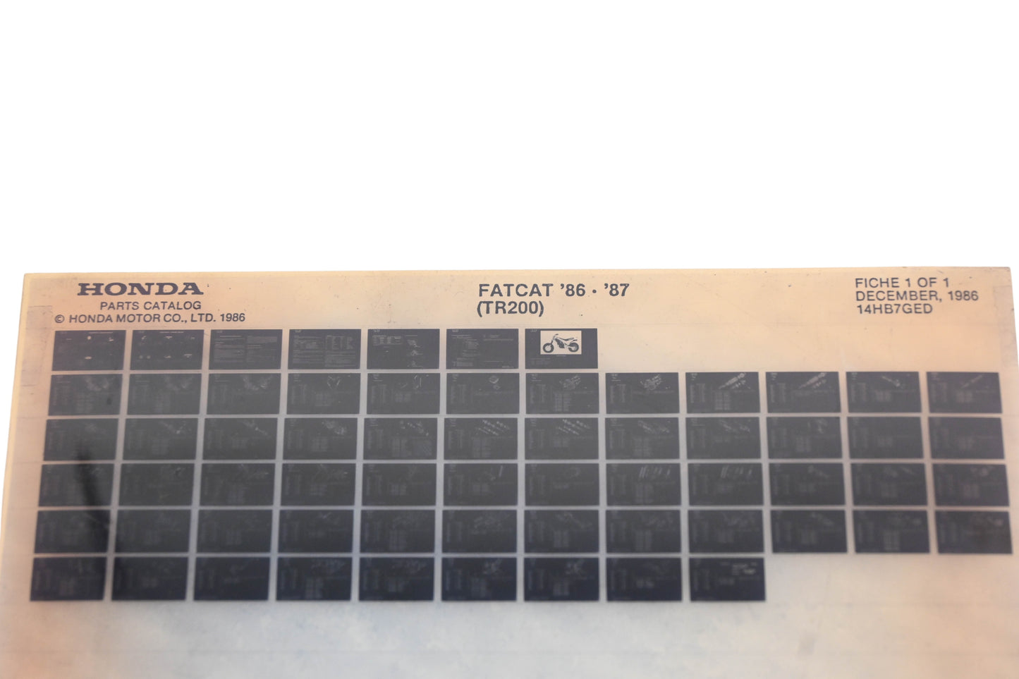 OEM Honda 14HB7GED 1986-87 Fatcat TR200 Parts List Microfiche Rec\v:12/1986