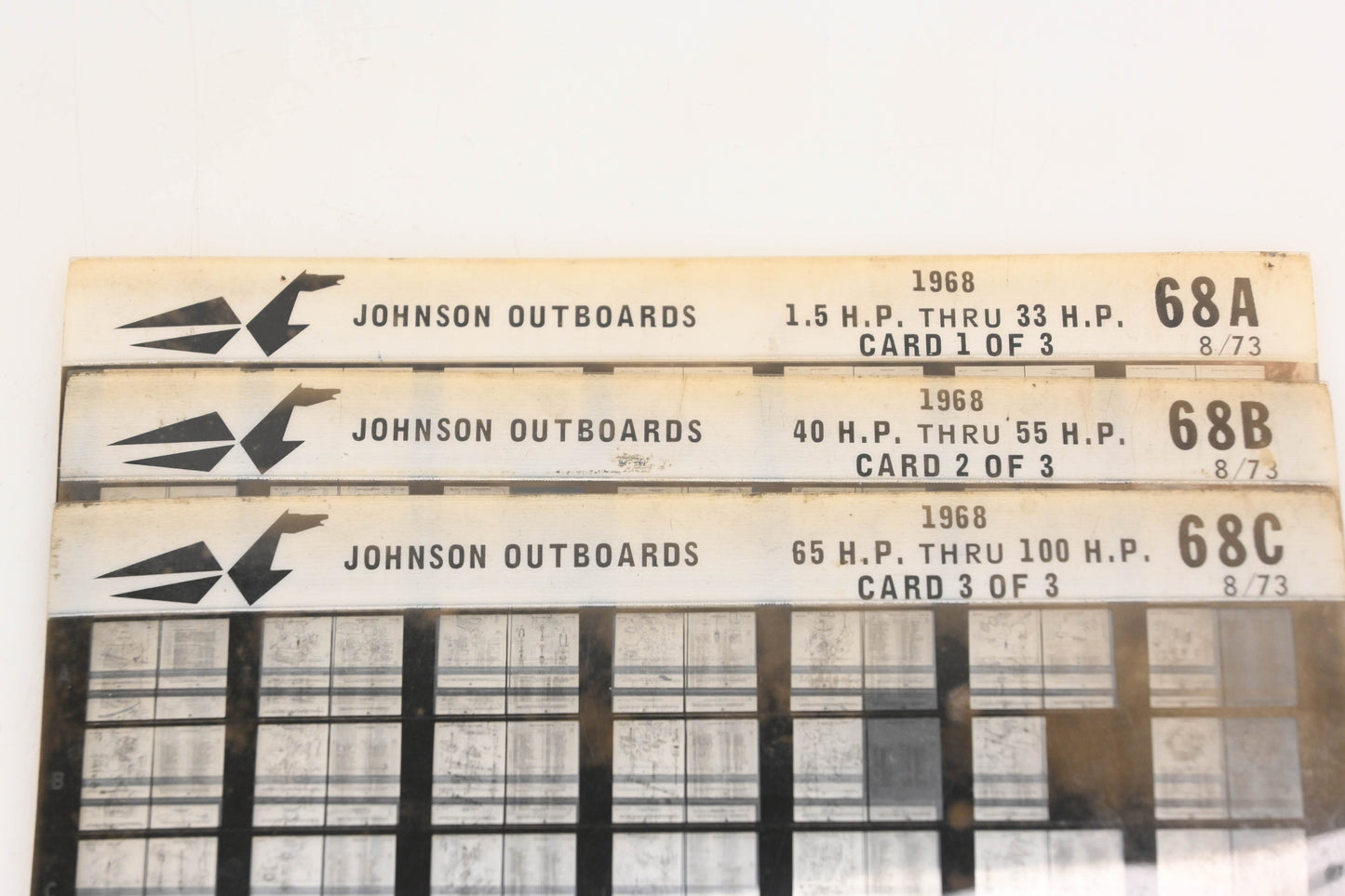 Johnson Outboard 68A, 68B, 68C 1968 3hp -100hp Parts List Microfiches Rev:8/1973