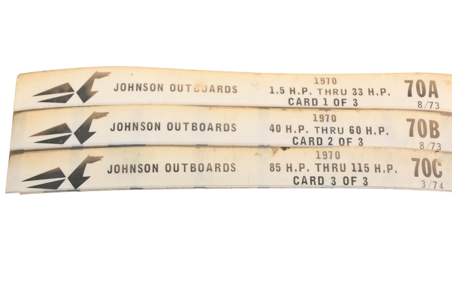 Johnson Outboard 70A, 70B, 70C 1970 1.5hp 115hp Parts List Microfiches Rev:3/1974