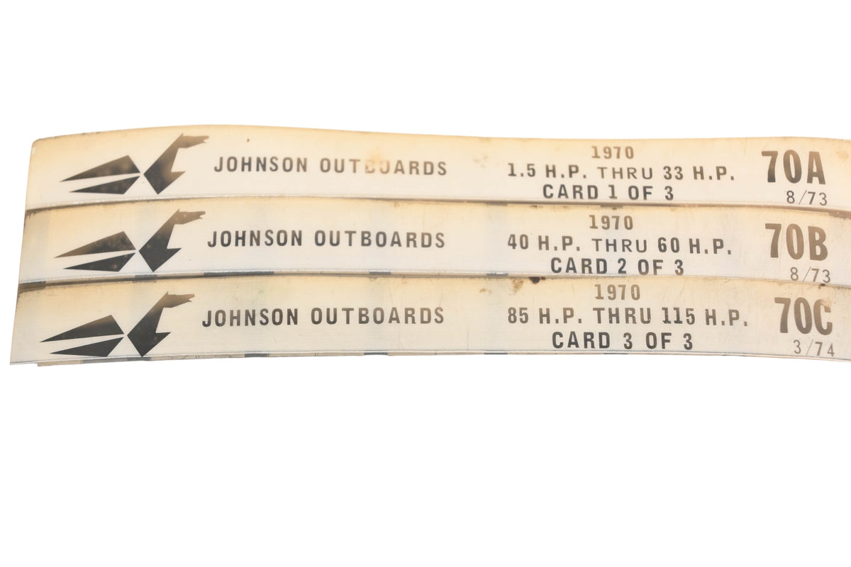 Johnson Outboard 70A, 70B, 70C 1970 1.5hp 115hp Parts List Microfiches Rev:3/1974