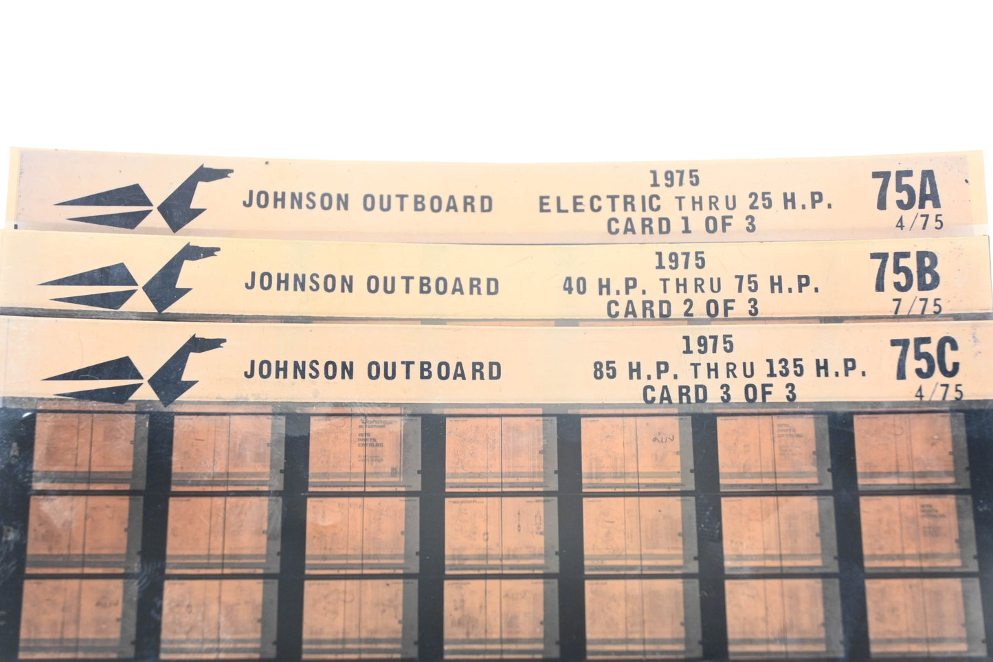Johnson Outboard 75A, 75B, 75C 1975 Electric - 135hp Parts List Microfiches Rev:4/1975