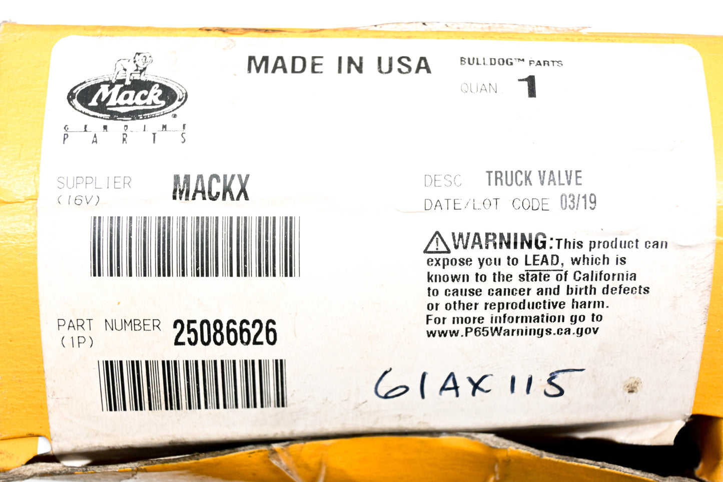 Mack 25086626, 61AX115 Drain Cock Valve NOS