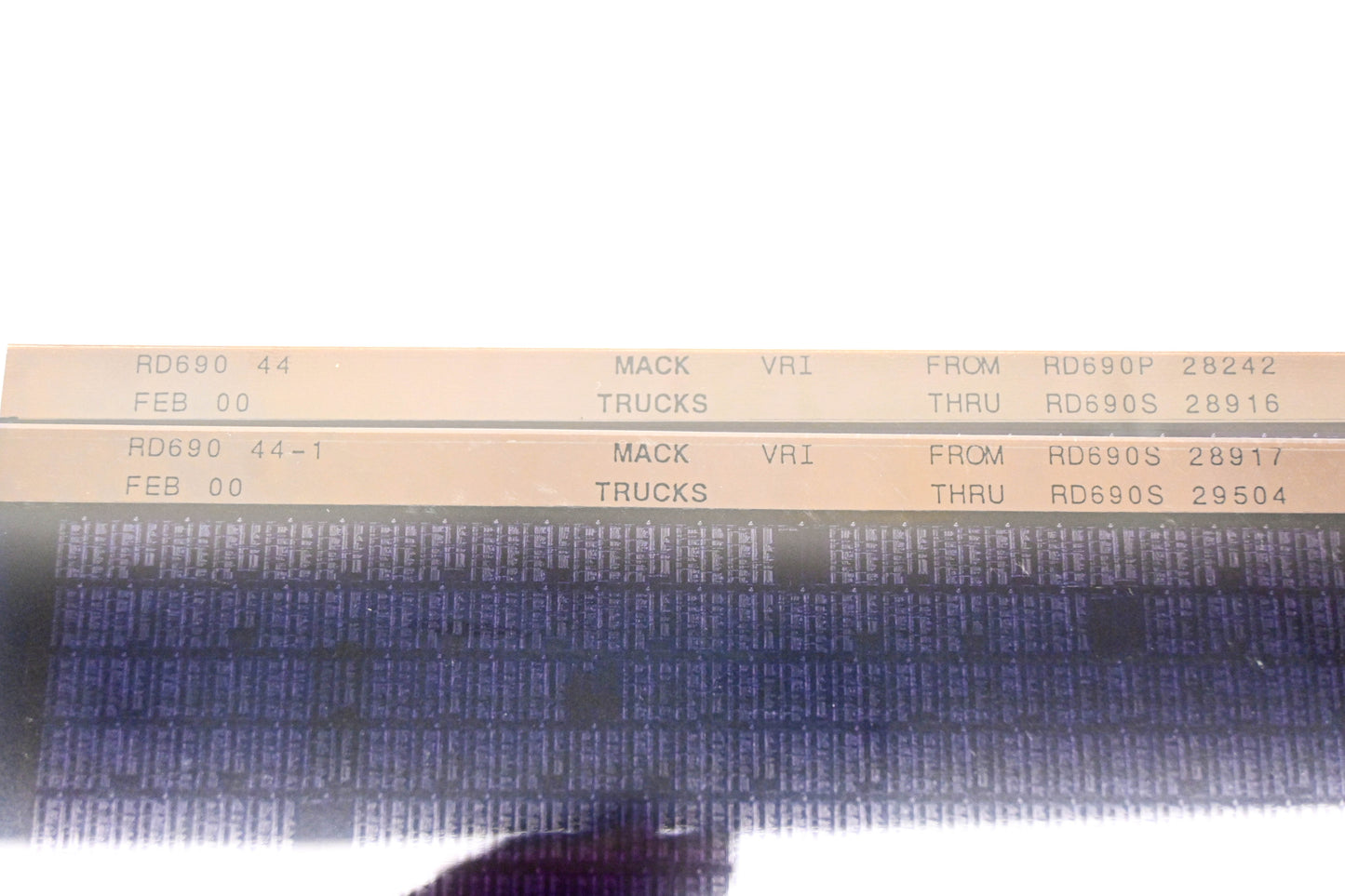 Mack RD690 44, RD690 44-1 RD690S28484 - RD690S29504 VRI Microfiche Lot of 2 NOS