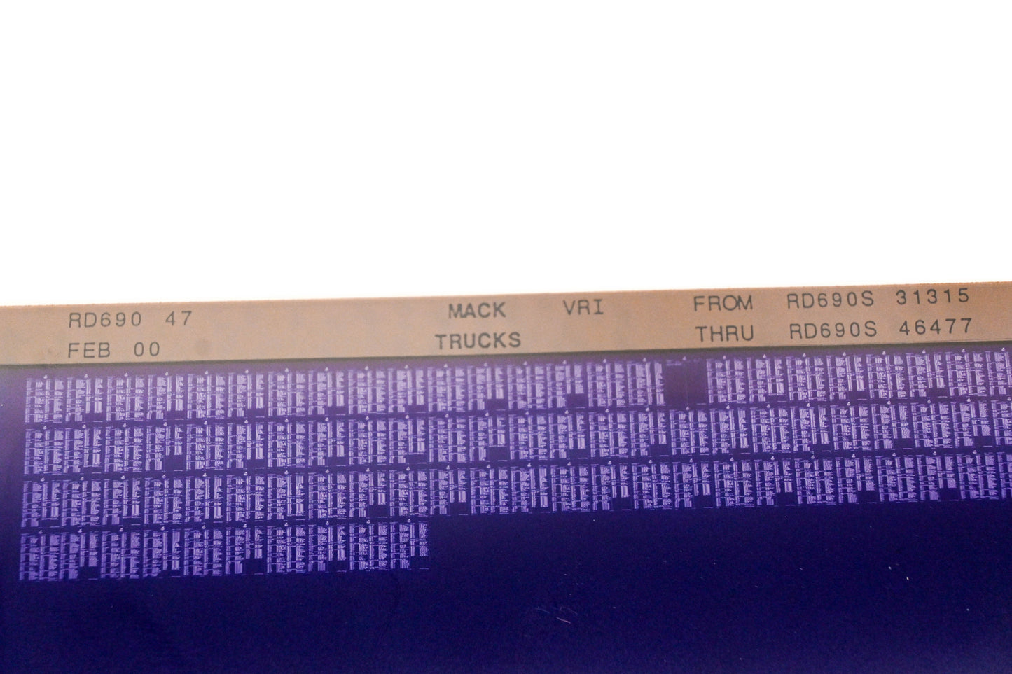 Mack RD690 47 RD690S31315 - RD69046477 VRI Microfiche NOS