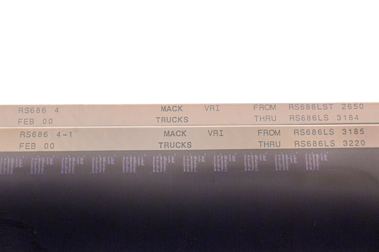 Mack RS686 4, RS686 4-1 RS686LST2650 - RS686LS3220 VRI Microfiche Lot of 2 NOS