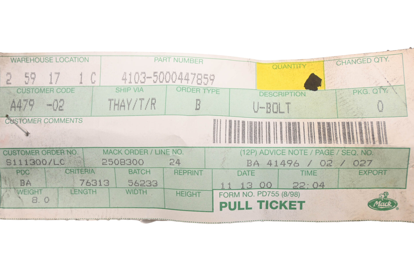 Mack 4103-5000447859, 5000447859 Renault U-Bolt NOS