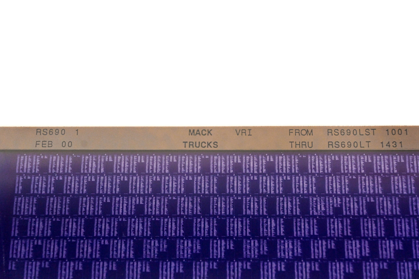 Mack RS690 1 RS690LST1001 - RS690LT1431 VRI Microfiche NOS
