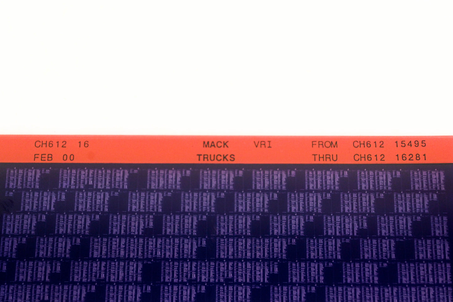 Mack CH612 16 CH61215495 - CH61216281 VRI Microfiche NOS