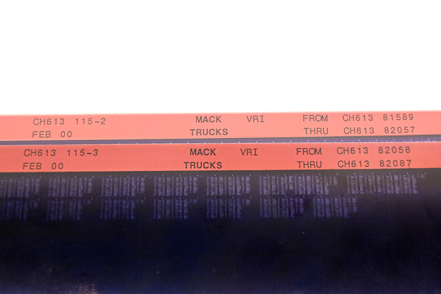 Mack CH613 115-2, CH613 115-3 CH61381589 - CH61382087 VRI Microfiche Lot of 2 NOS