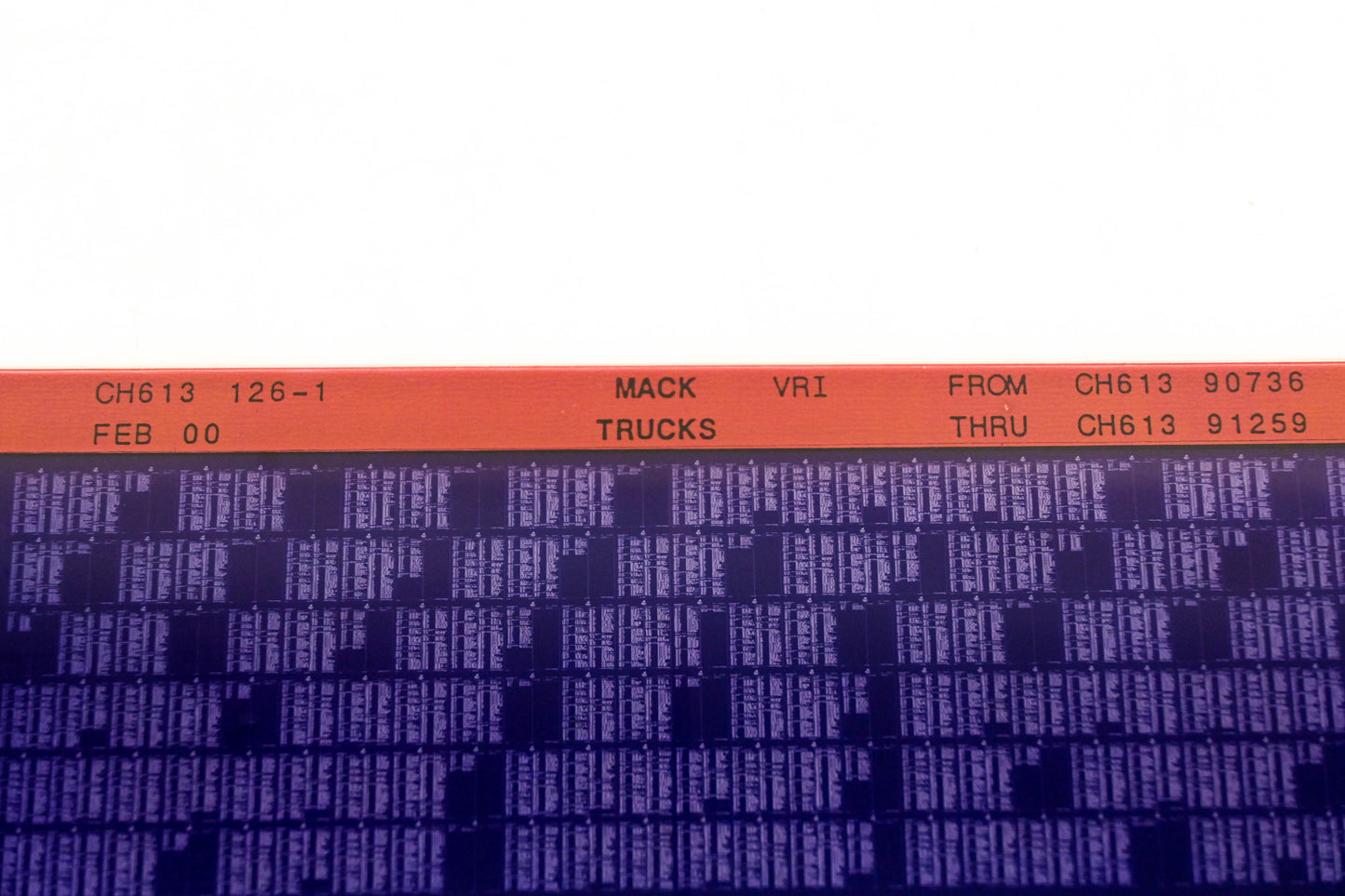 Mack CH613 126-1 CH61390736 - CH61391259 VRI Microfiche NOS