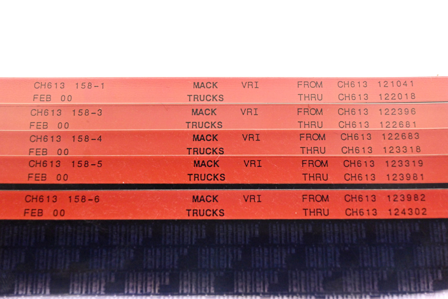Mack CH613 158-1, CH613 158-3, CH613 158-6 CH613121041 - CH613122018, CH613122396 - CH613124302 VRI Microfiche Lot of 5 NOS