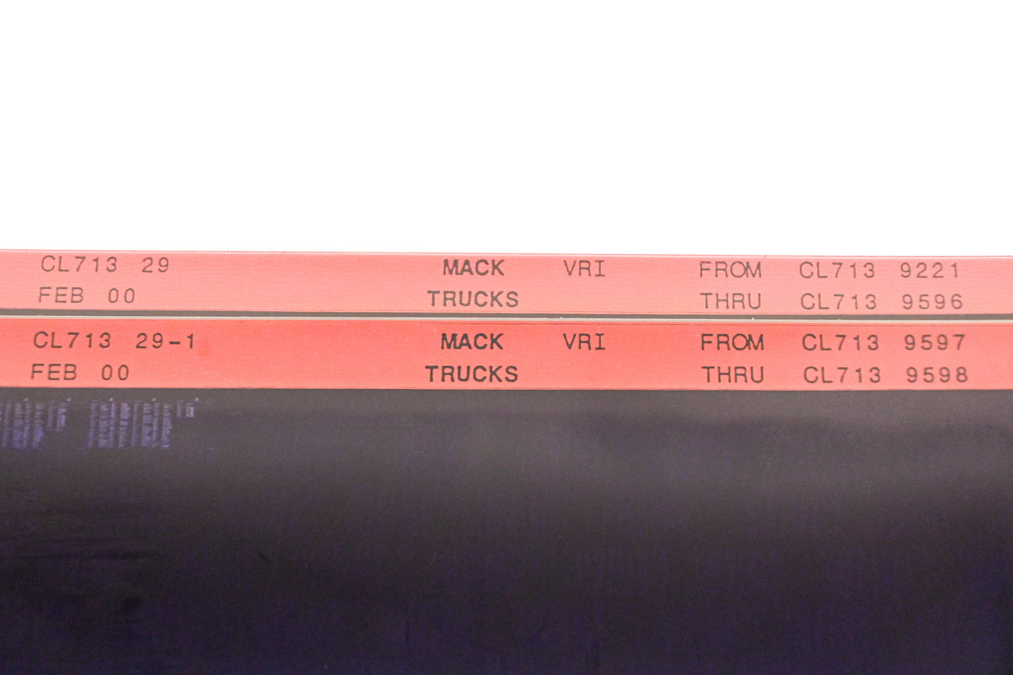 Mack CL713 29, CL713 29-1 CL7139221 - CL7139598 VRI Microfiche Lot of 2 NOS