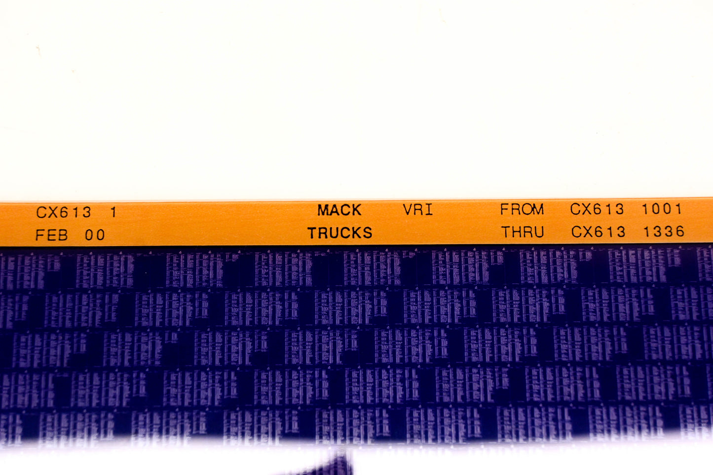 Mack CX613 1 CX6131001 - CX6131336 VRI Microfiche NOS