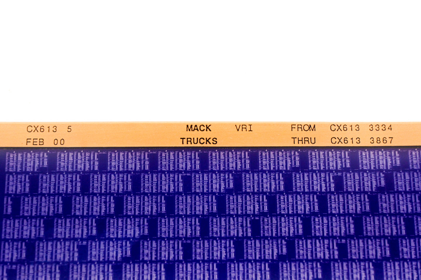 Mack CX613 5 CX6133334 - CX6133867 VRI Microfiche NOS