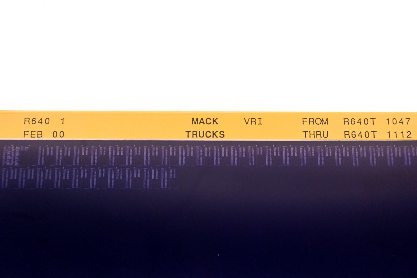 Mack R640 1 R640T1047 - R6140T1112 VRI Microfiche NOS