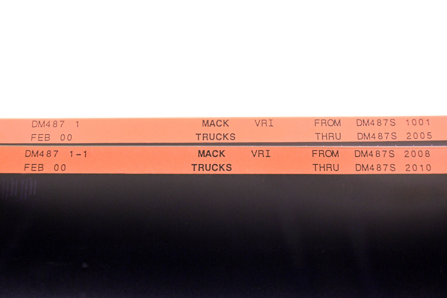 Mack DM487 1, DM487 1-1 DM487S1001 -DM487S2010 VRI Microfiche Lot of 2 NOS