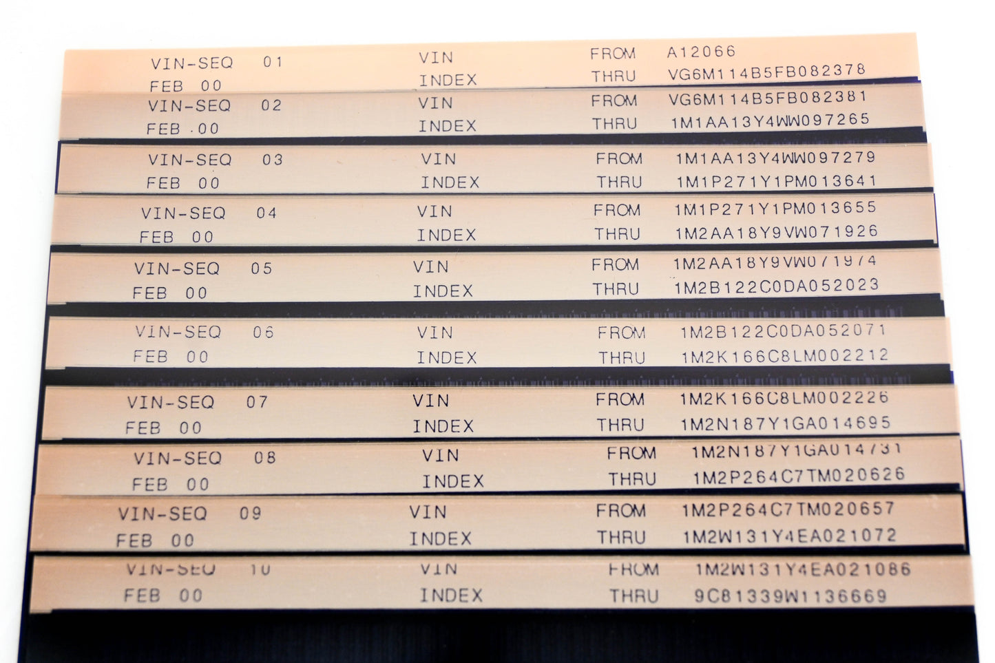 Mack VIN-SEQ 01, VIN-SEQ 02, VIN-SEQ 10 VIN Index A12066 -9C81399W1136669 Microfiche Lot of 10 NOS