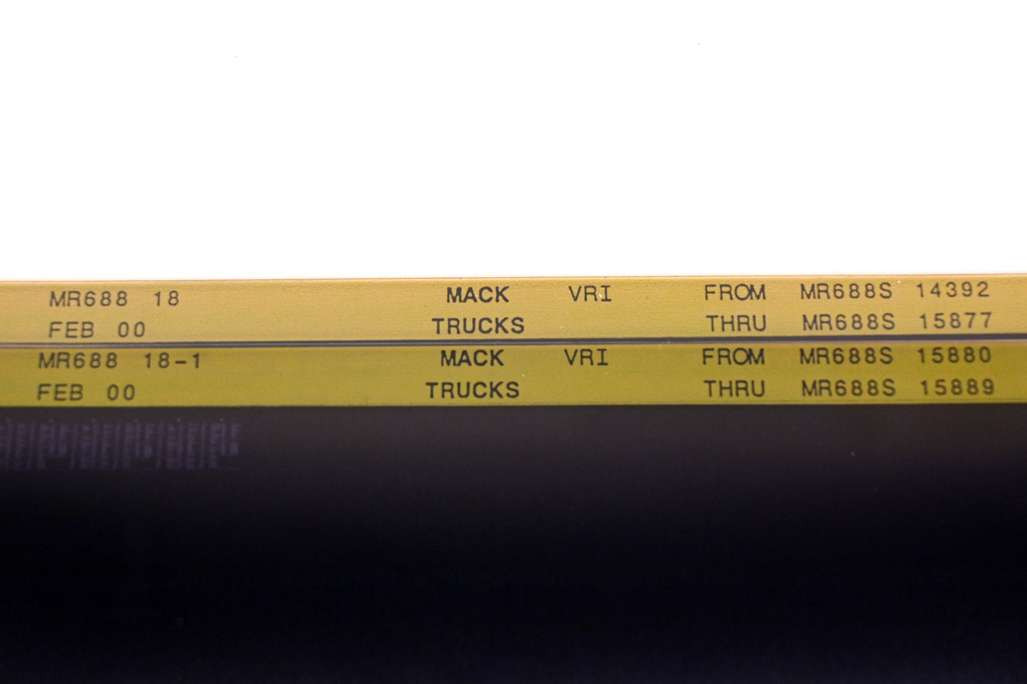 Mack MR688 18, MR688 18-1 MR688S14392 - MR688S15889 VRI Microfiche Lot of 2 NOS