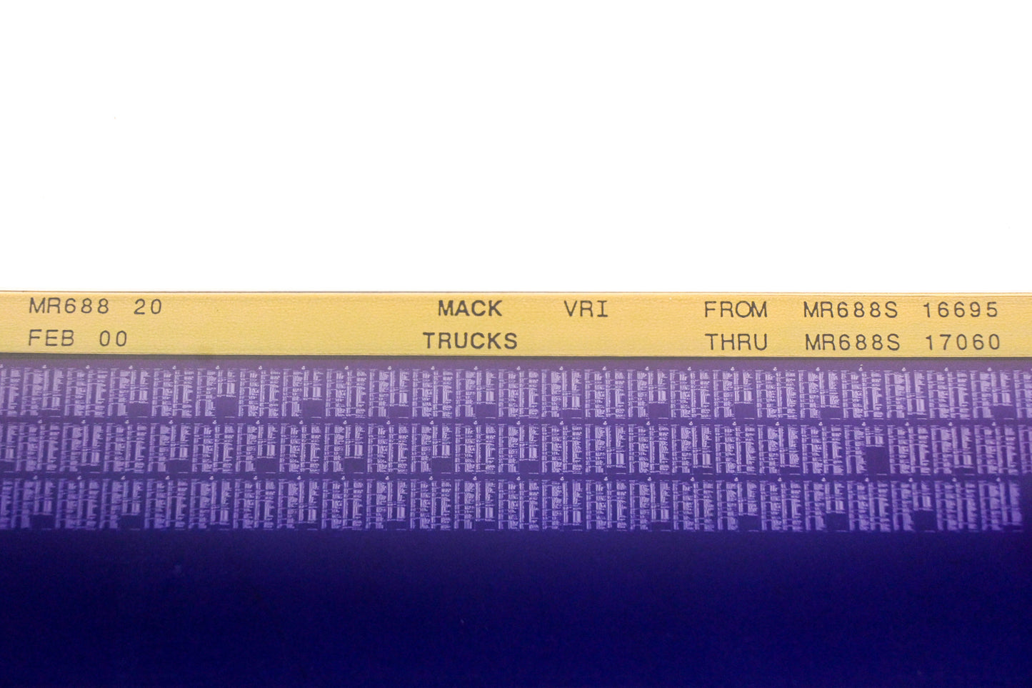 Mack MR688 20 MR688S16695 - MR688S17060 VRI Microfiche NOS