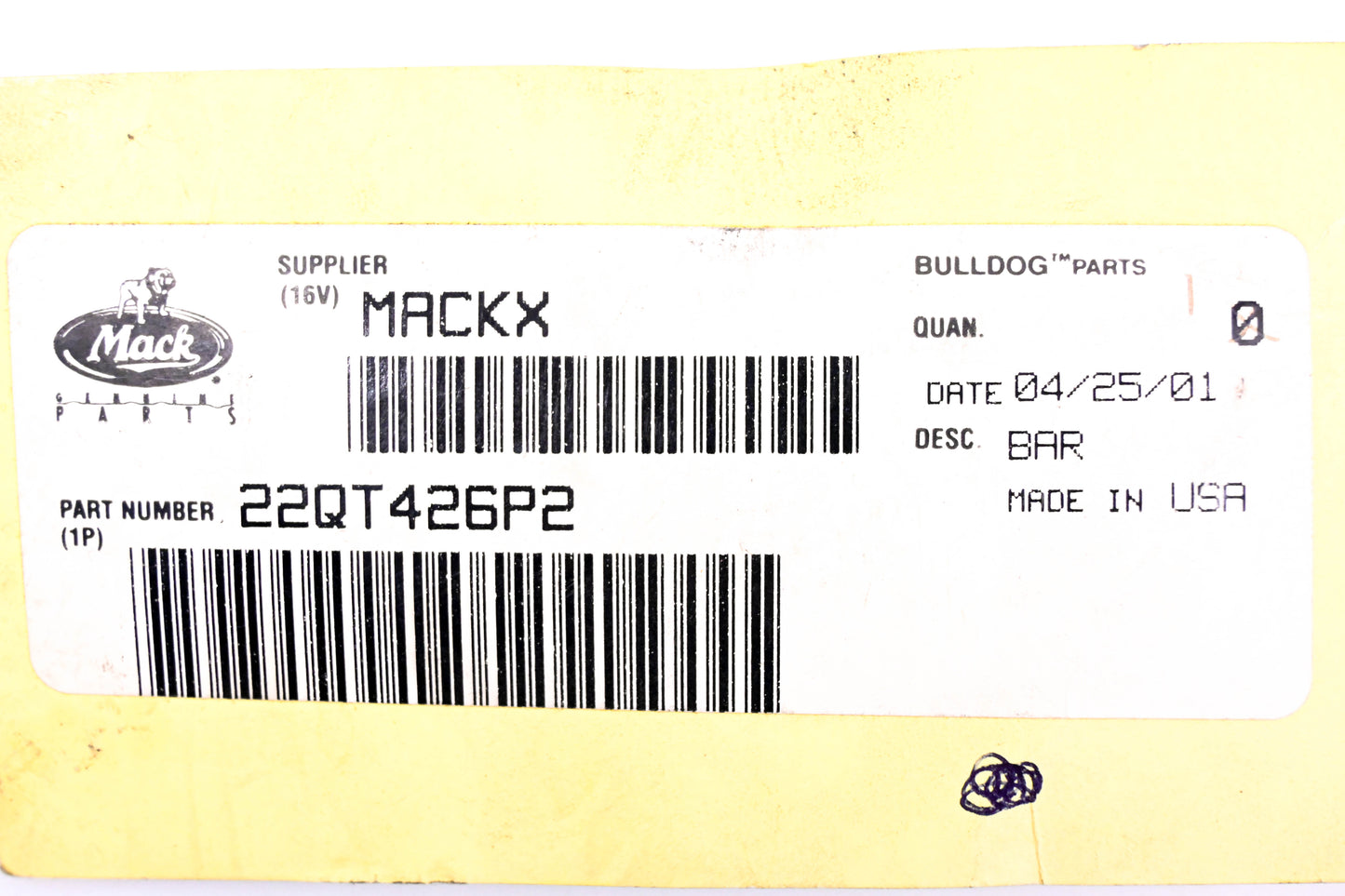 Mack 22QT426P2 Window Frame Bar NOS