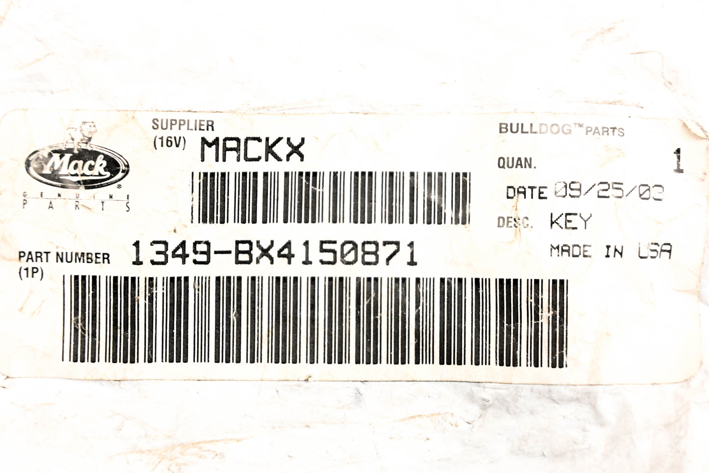 Mack 1349-BX4150871 Key NOS