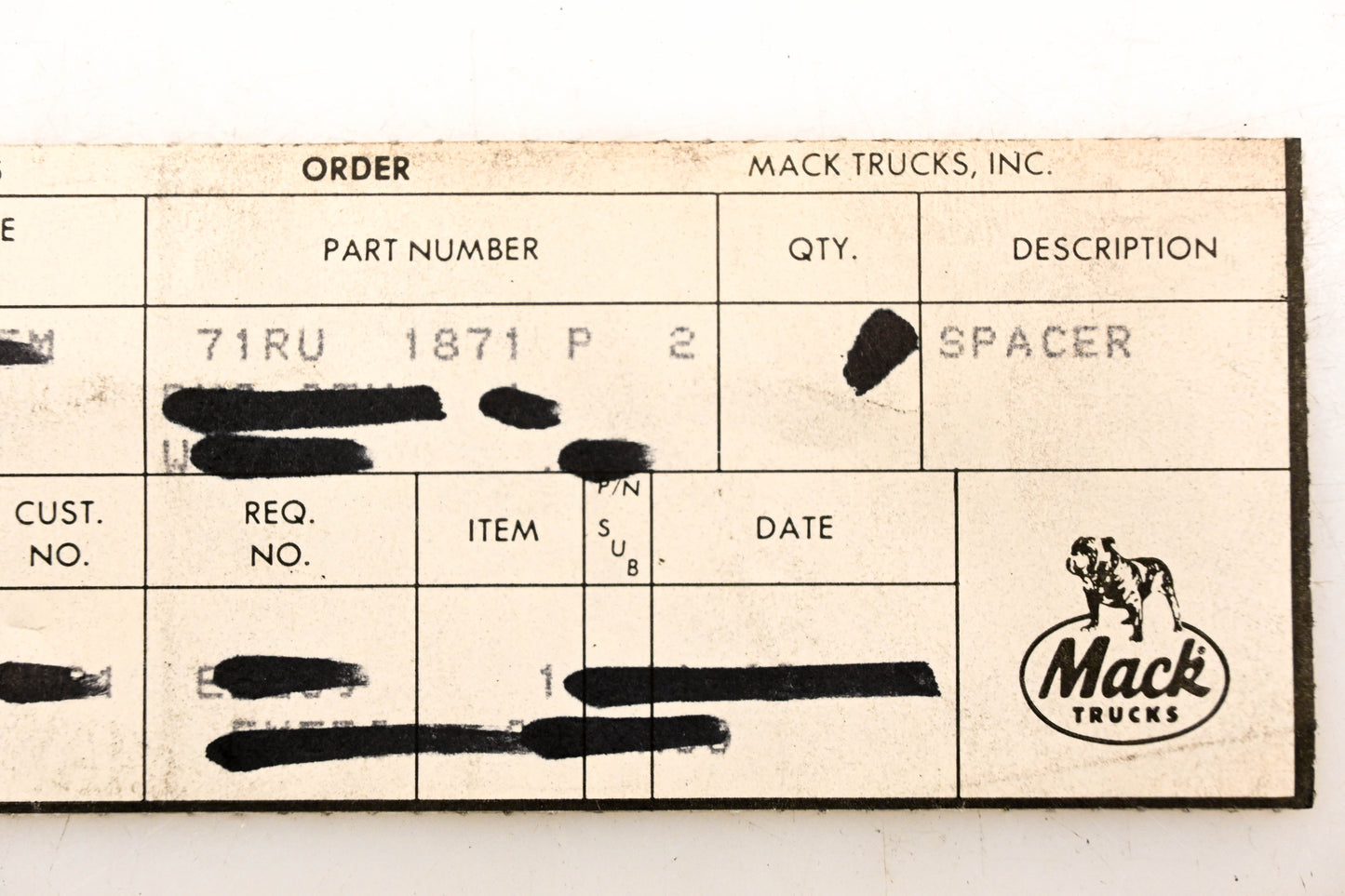 Mack 71RU1871P2 Spacer NOS