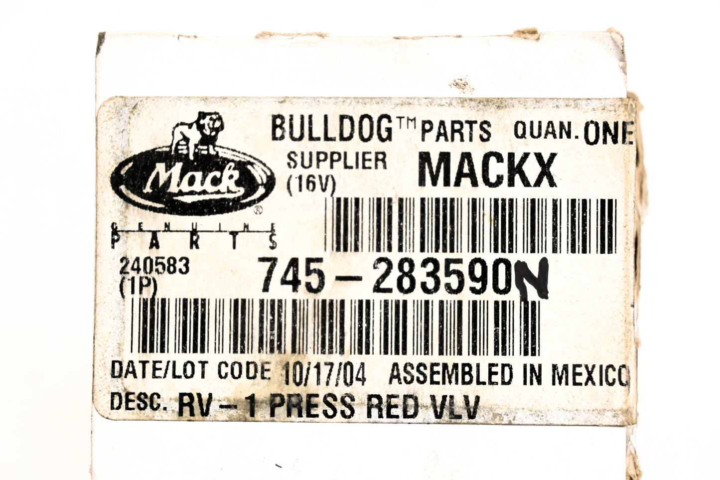 Mack 745-283590N, 283590 Bendix RV-1 Pressure Reducing Valve NOS