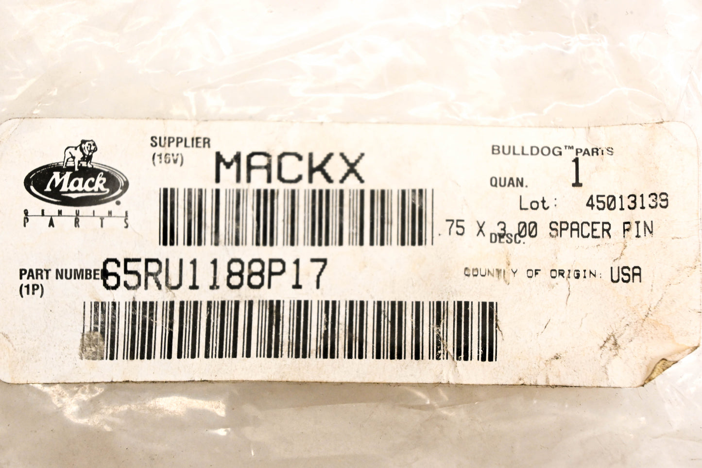 Mack 65RU1188P17 Spacer Pin NOS